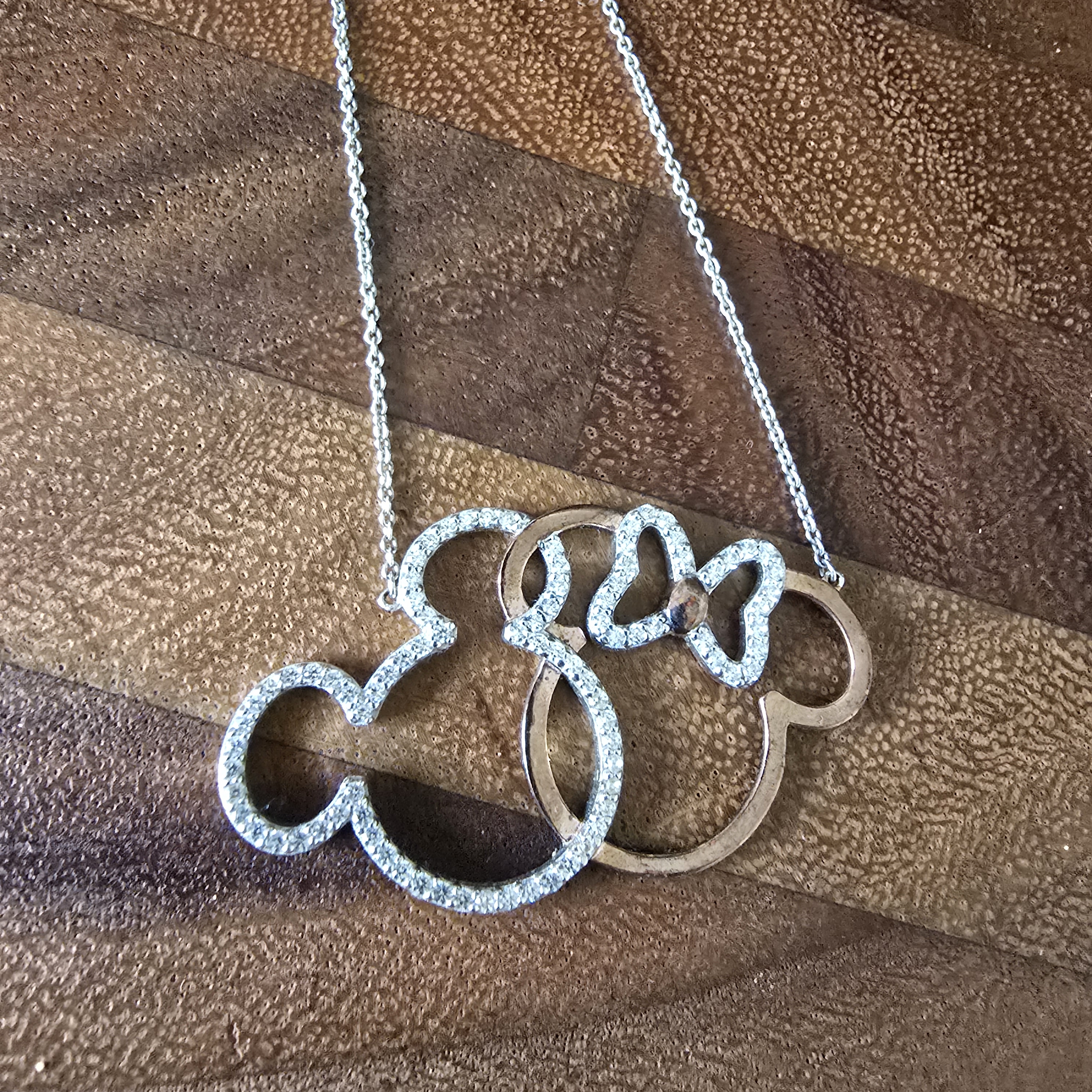 Disney Sterling Silver And Rose Gold Mickey Mouse Necklace